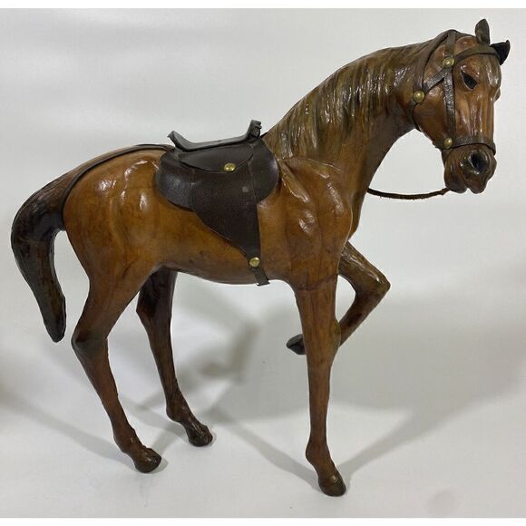 Vintage Leather Horse Decor Vintage Toy Equine Saddle Tooled 13” x 12.5” - Picture 2 of 8